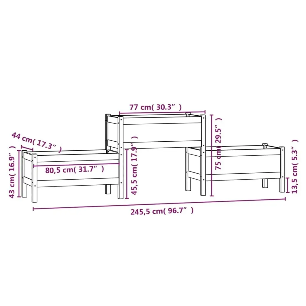 Planter 245.5x44x75 cm Solid Wood Pine 822252