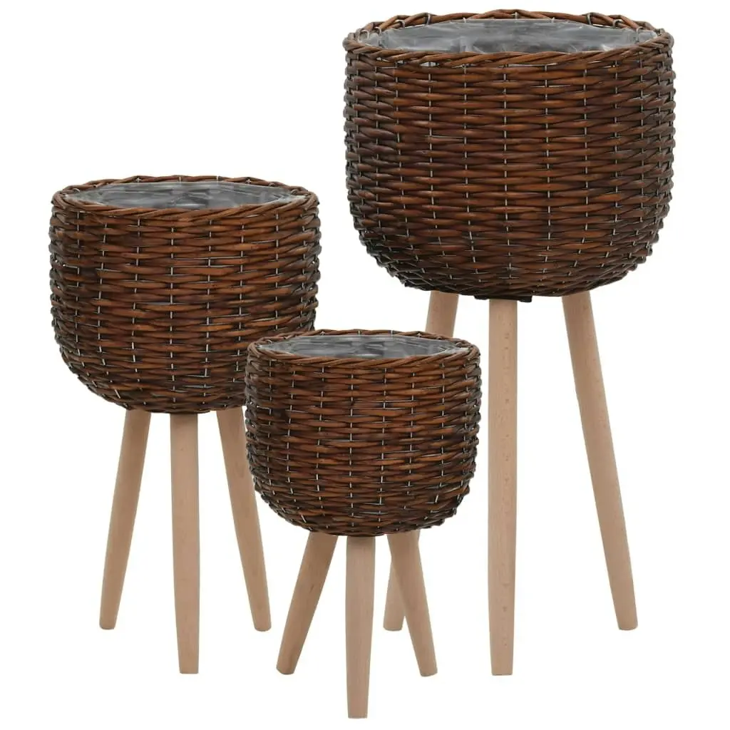 Planter 3 pcs Wicker with PE Lining 246827