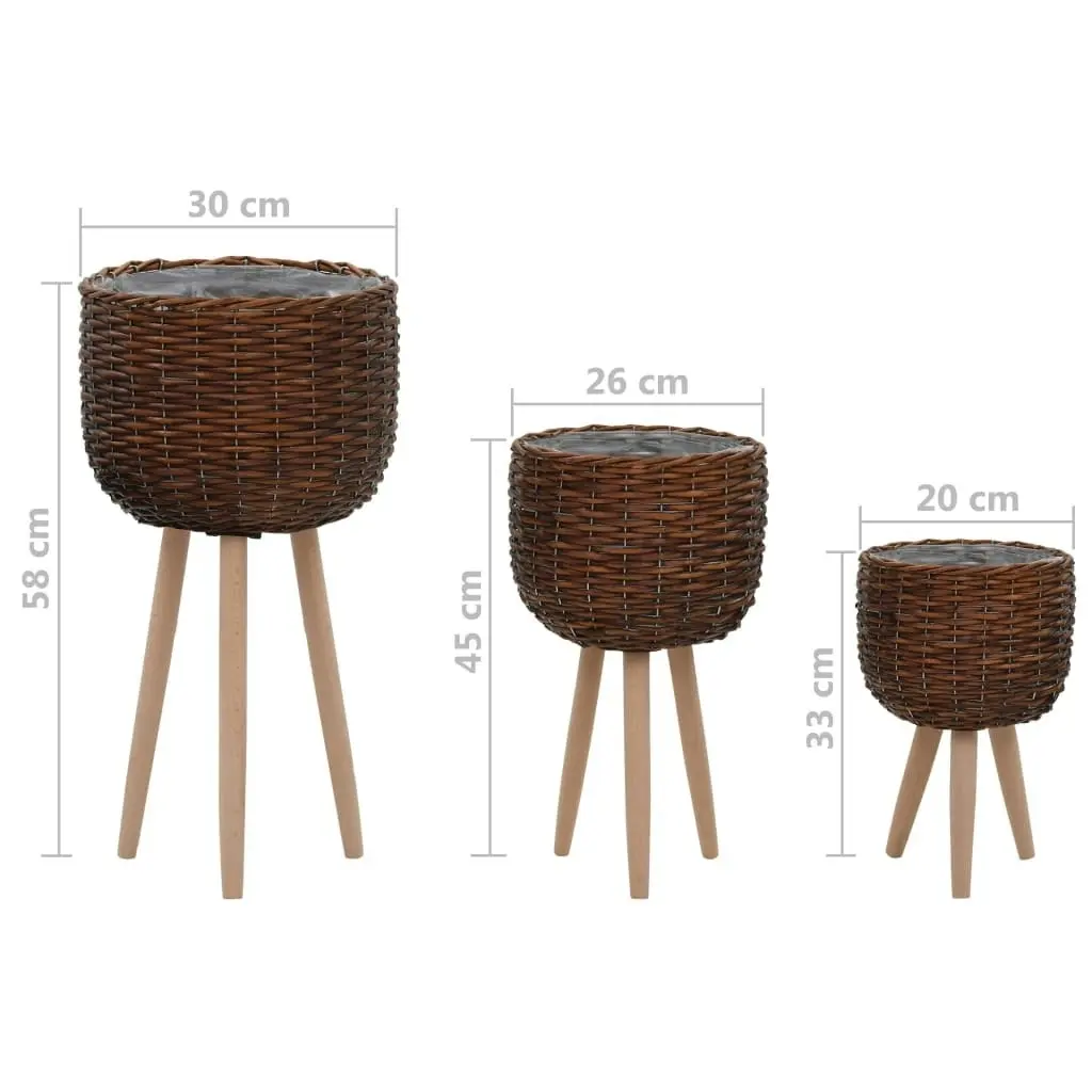 Planter 3 pcs Wicker with PE Lining 246827