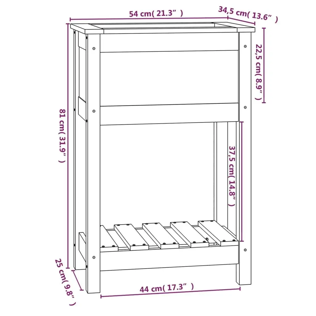 Planter with Shelf 54x34.5x81 cm Solid Wood Pine 823752