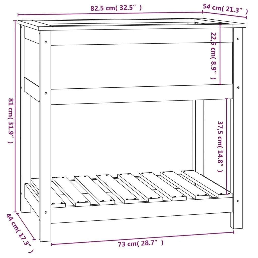 Planter with Shelf 82.5x54x81 cm Solid Wood Pine 823780