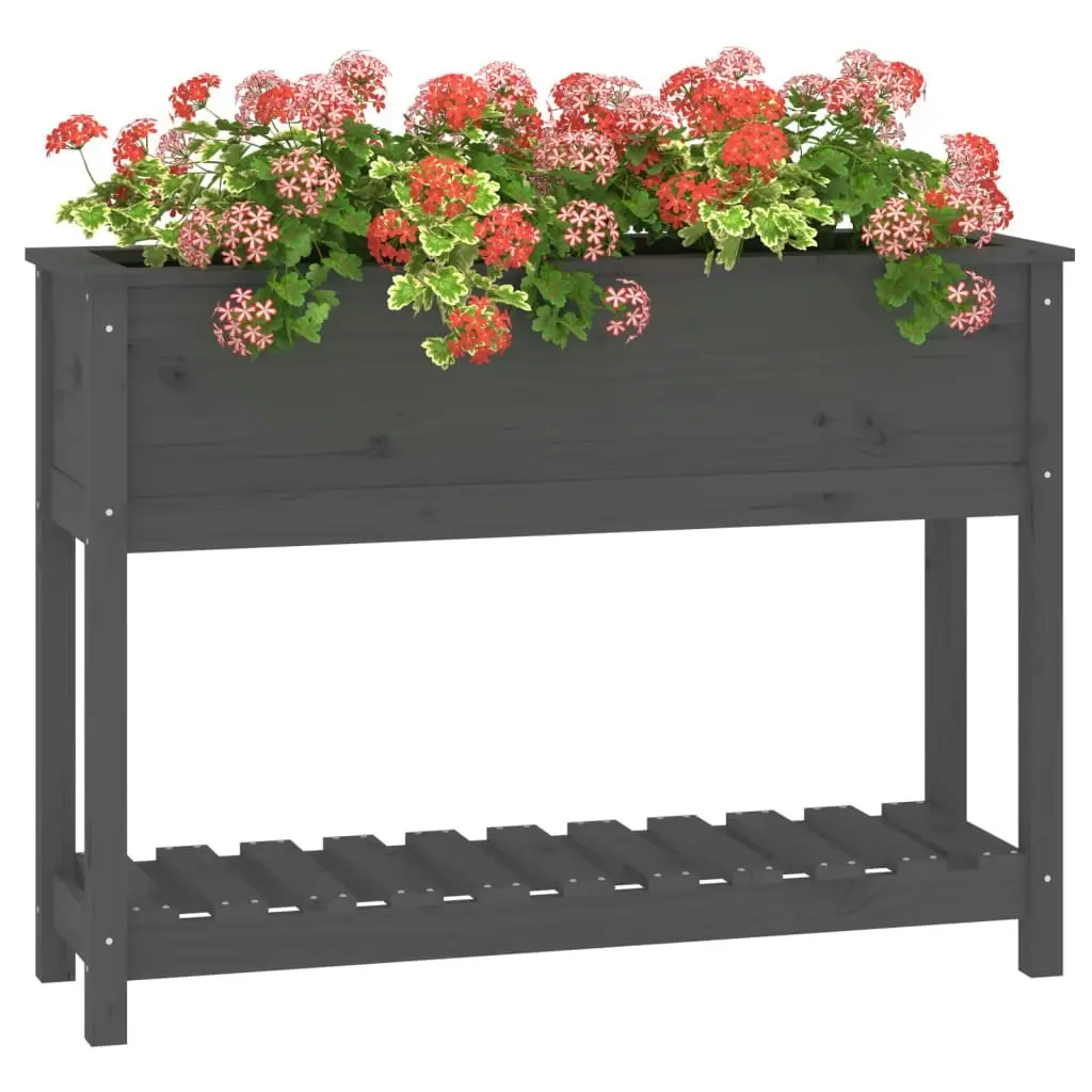 Planter with Shelf Grey 111.5x34.5x81 cm Solid Wood Pine 823768