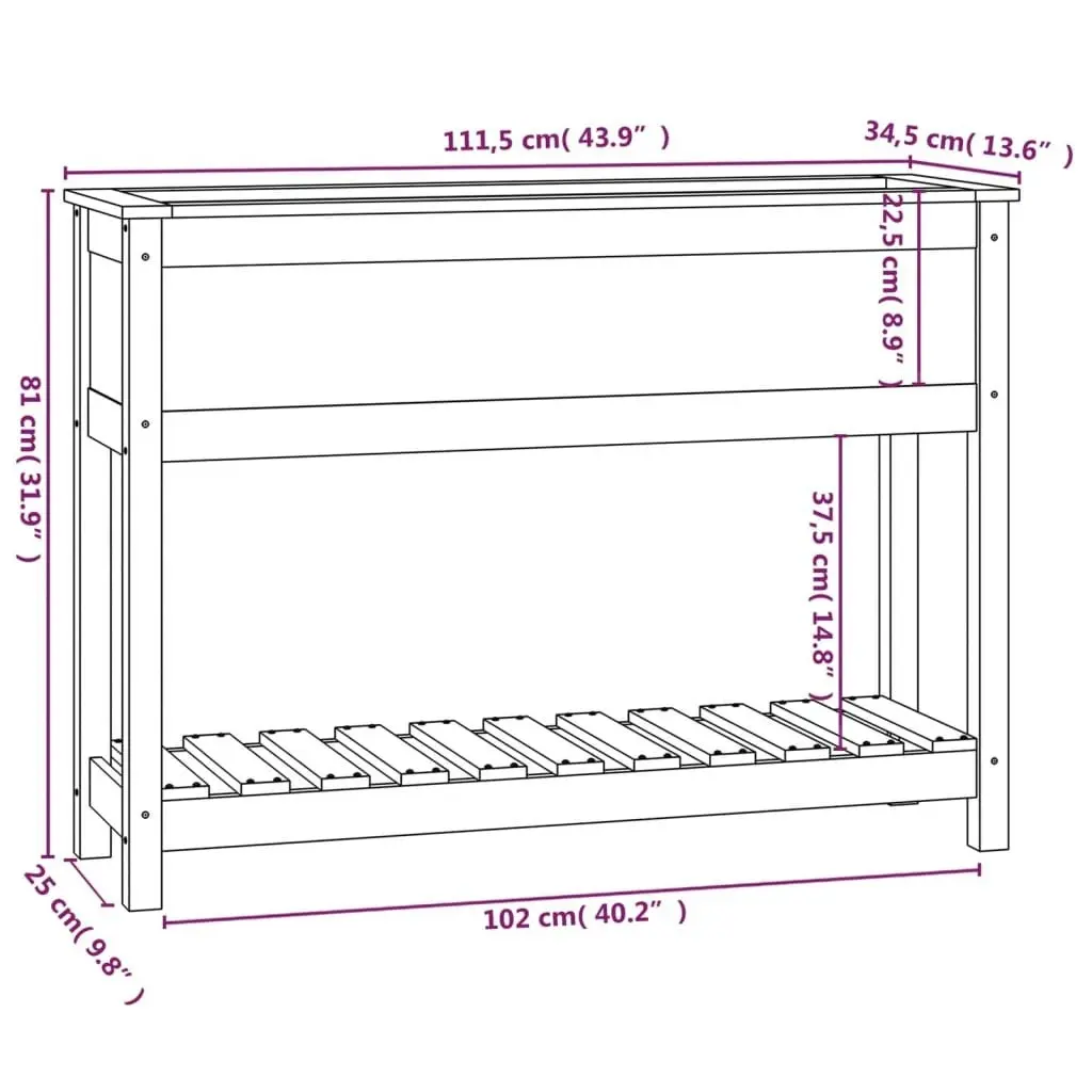 Planter with Shelf Grey 111.5x34.5x81 cm Solid Wood Pine 823768