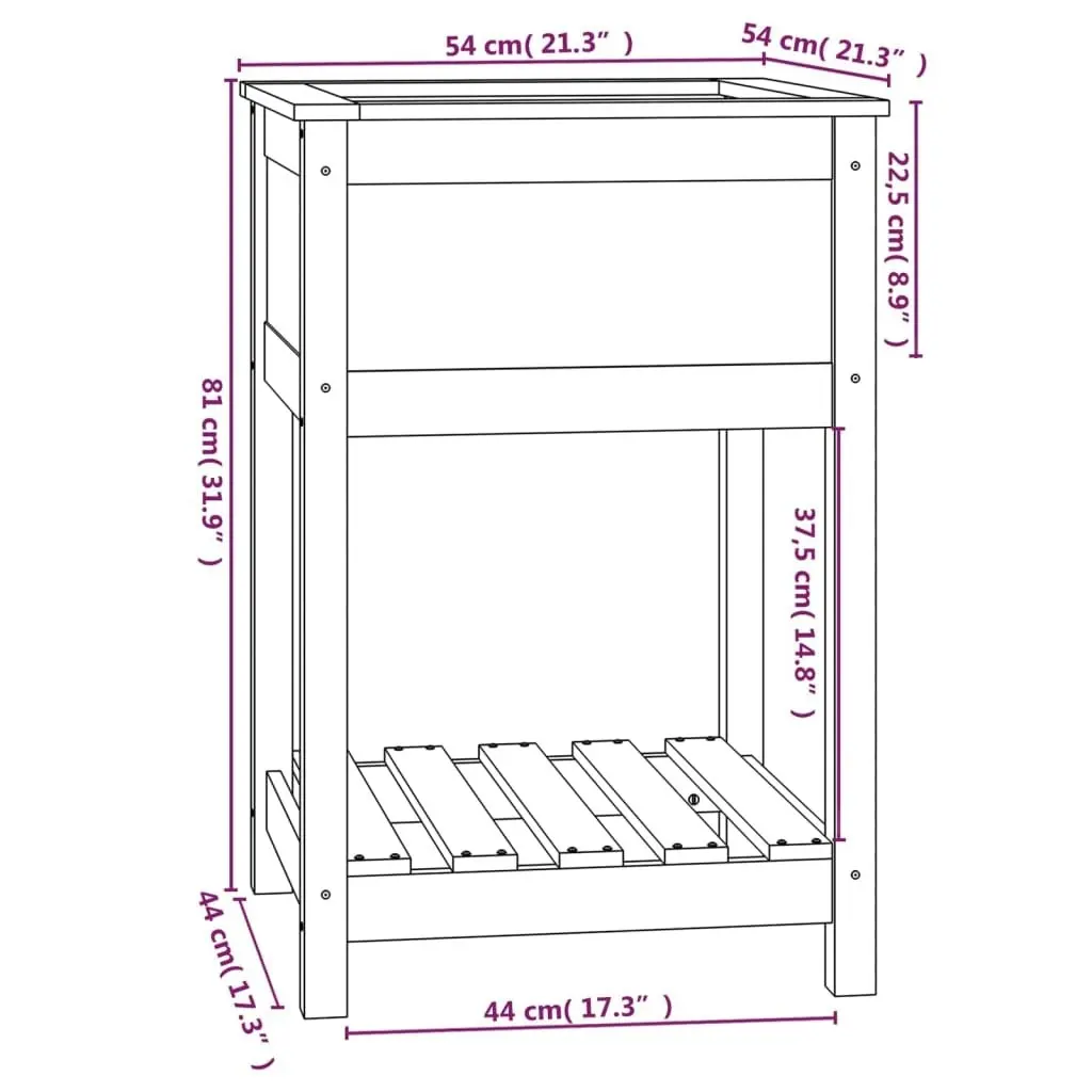 Planter with Shelf Grey 54x54x81 cm Solid Wood Pine 823775