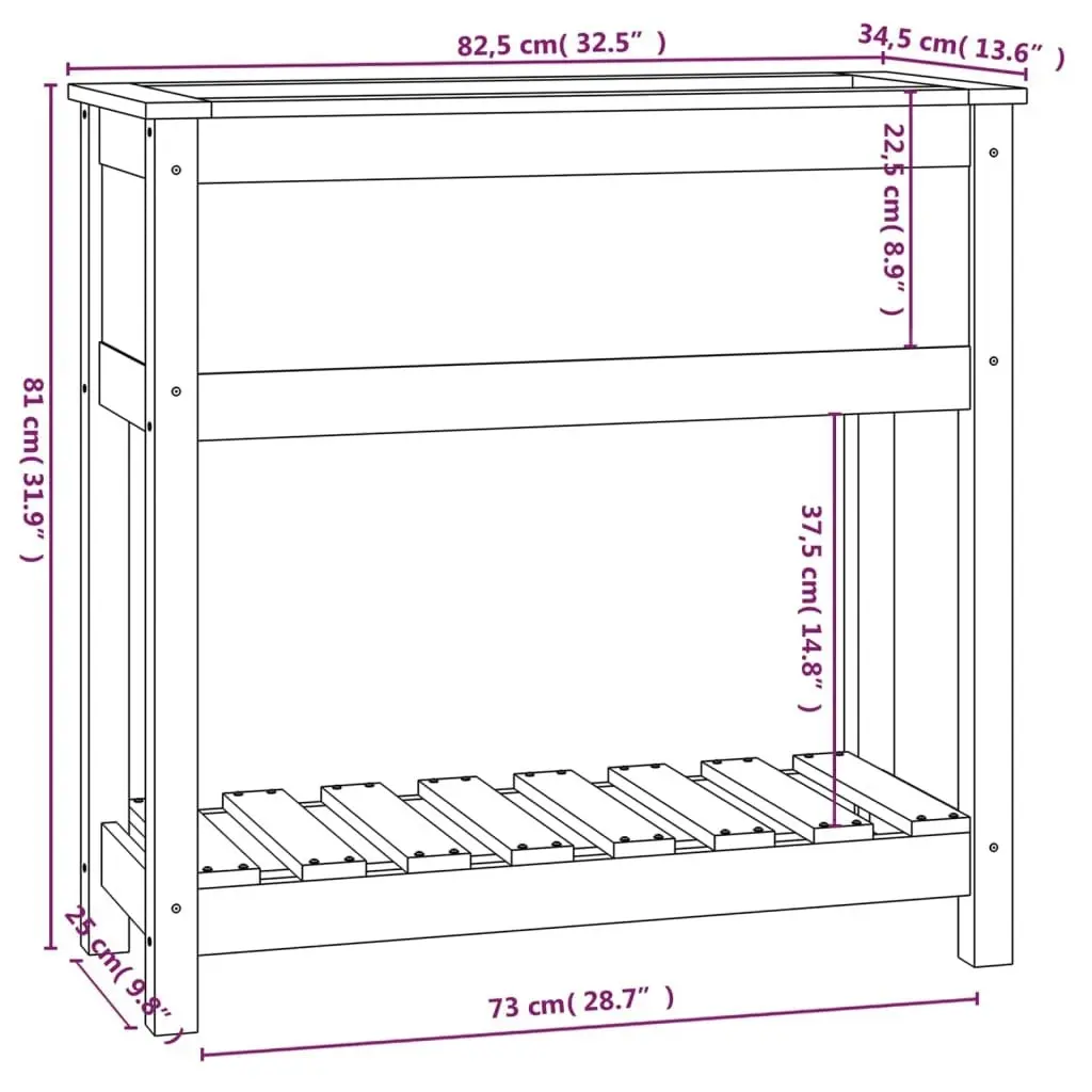 Planter with Shelf Grey 82.5x34.5x81 cm Solid Wood Pine 823761