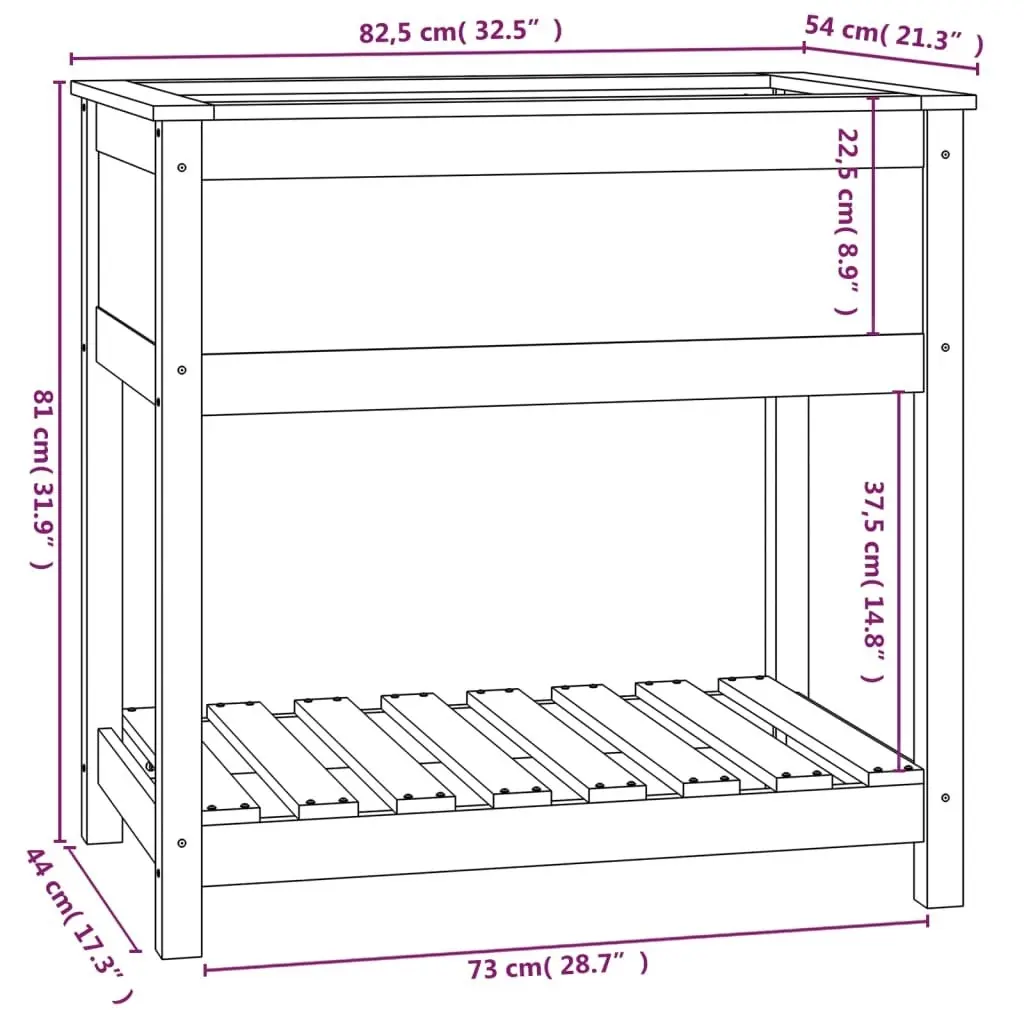 Planter with Shelf Grey 82.5x54x81 cm Solid Wood Pine 823782