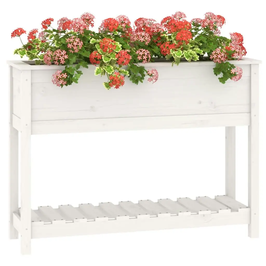 Planter with Shelf White 111.5x34.5x81 cm Solid Wood Pine 823767