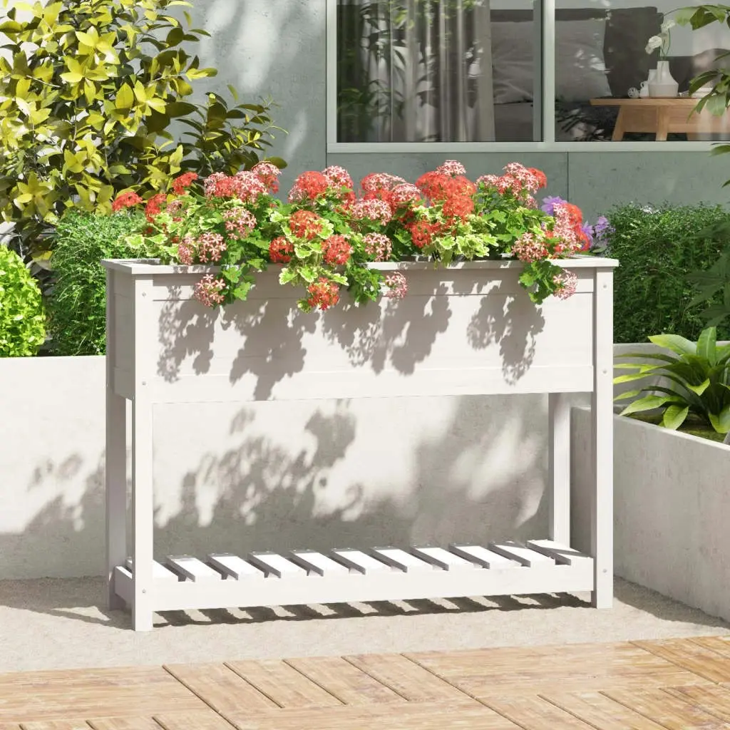 Planter with Shelf White 111.5x34.5x81 cm Solid Wood Pine 823767