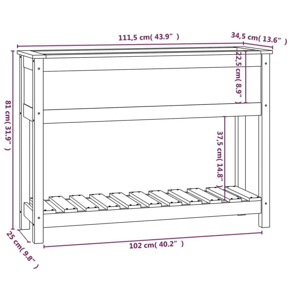 Planter with Shelf White 111.5x34.5x81 cm Solid Wood Pine 823767