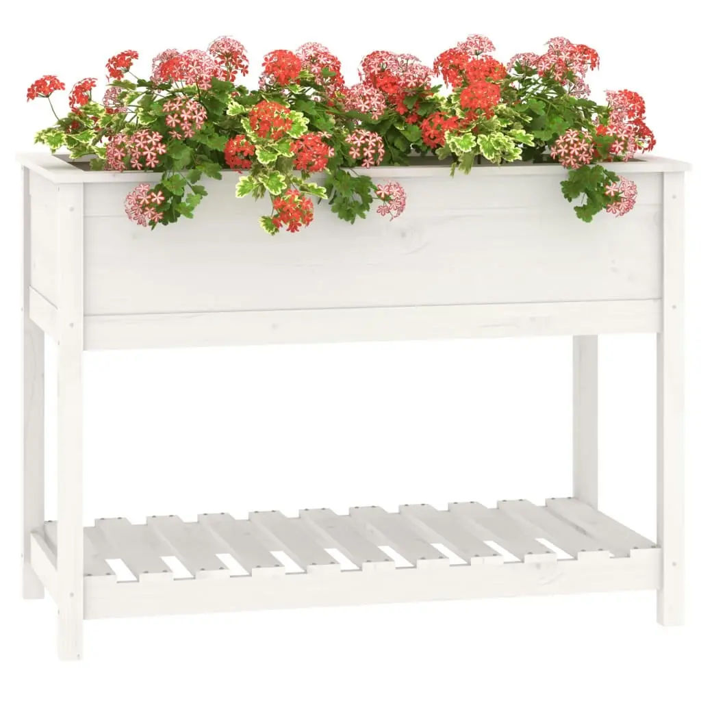 Planter with Shelf White 111.5x54x81 cm Solid Wood Pine 823788