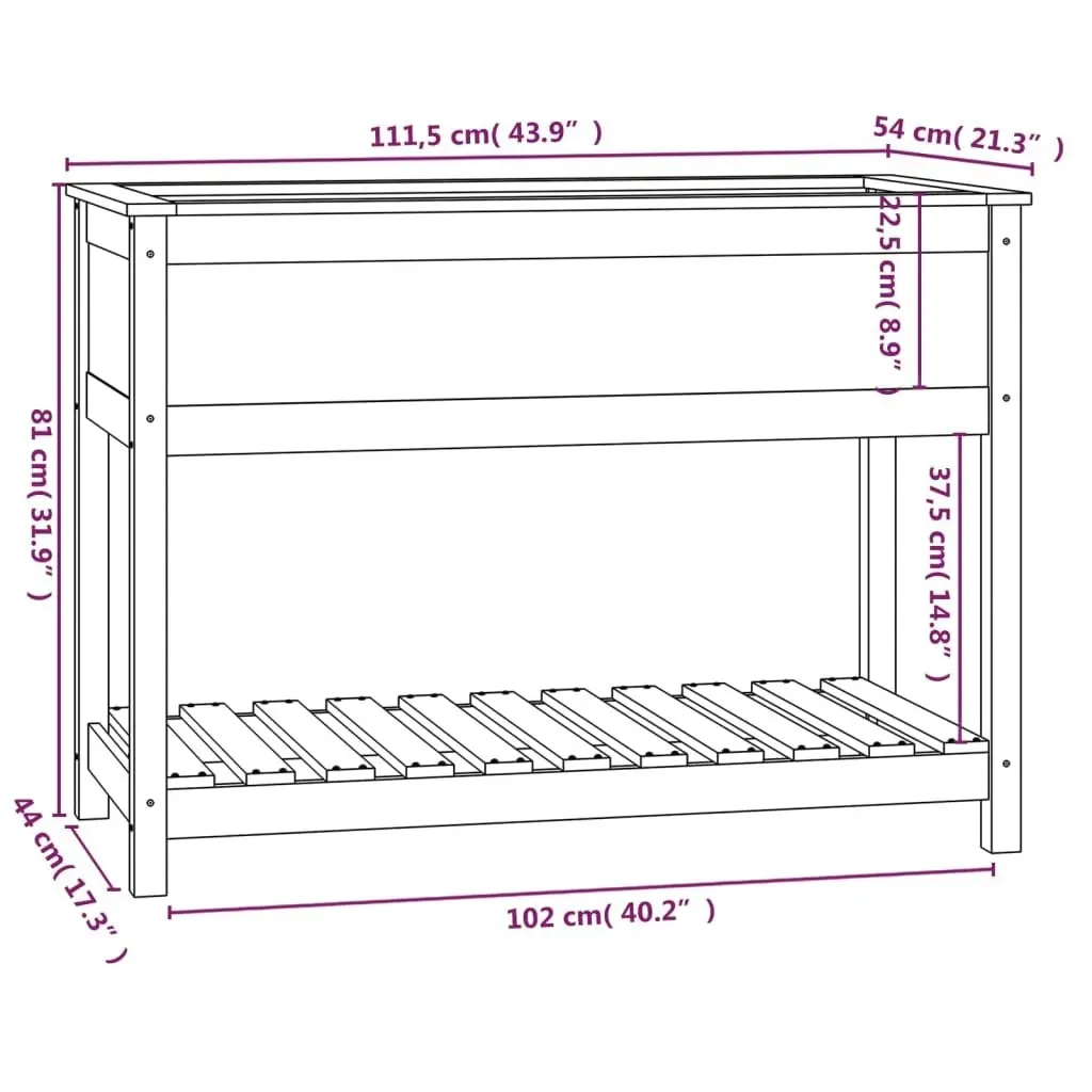 Planter with Shelf White 111.5x54x81 cm Solid Wood Pine 823788