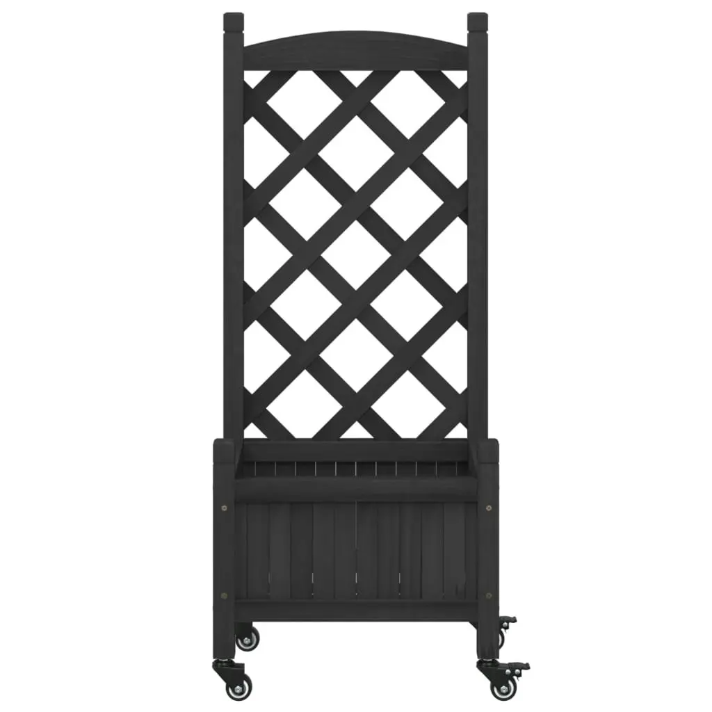 Planter with Trellis and Wheels Black Solid Wood Fir 3207646