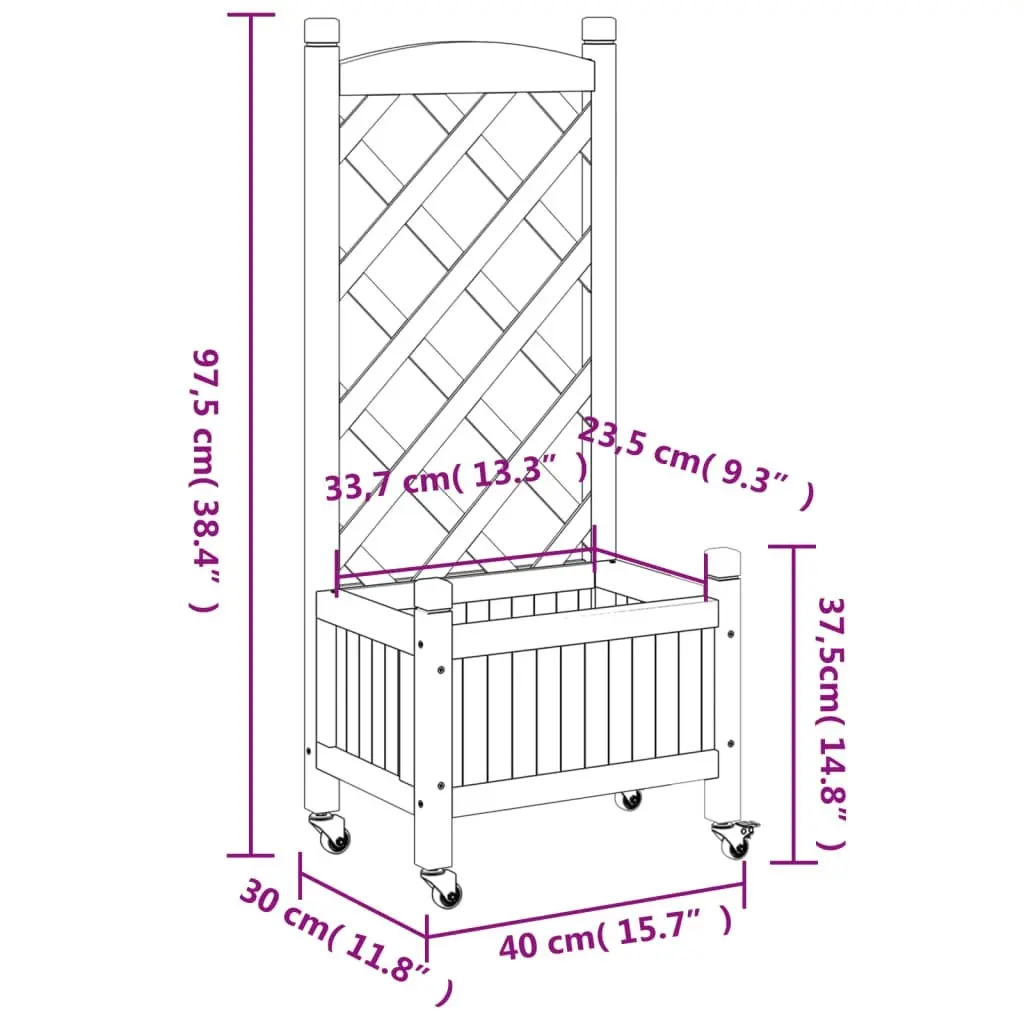 Planter with Trellis and Wheels Black Solid Wood Fir 3207646