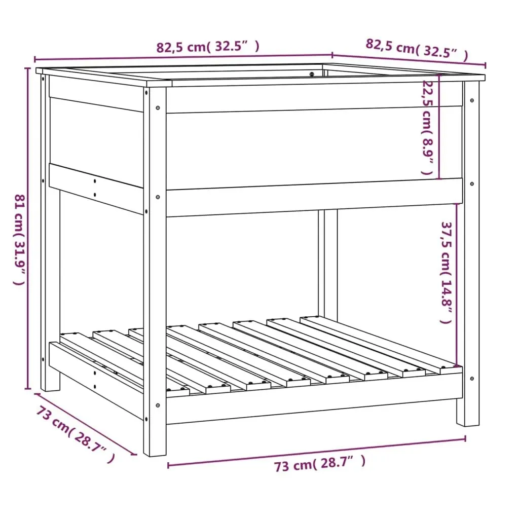 Planter with Shelf White 82.5x82.5x81 cm Solid Wood Pine 823795