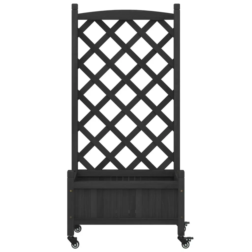 Planter with Trellis and Wheels Black Solid Wood Fir 3207649