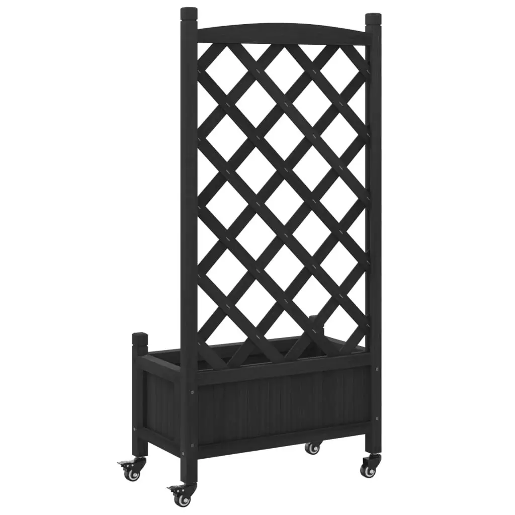 Planter with Trellis and Wheels Black Solid Wood Fir 3207649