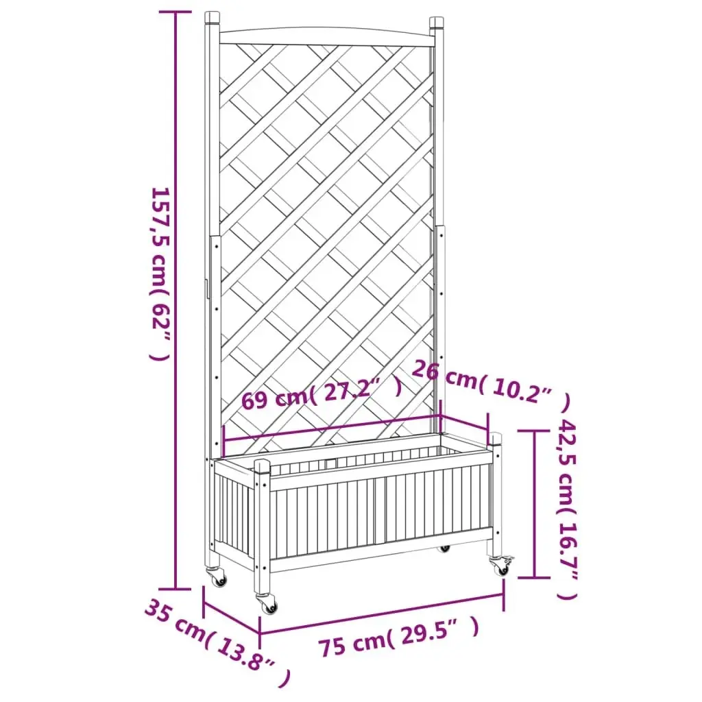 Planter with Trellis and Wheels Black Solid Wood Fir 3207652