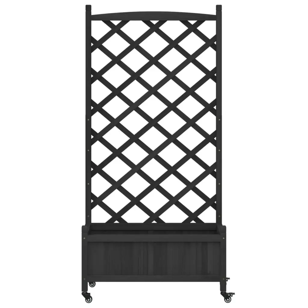 Planter with Trellis and Wheels Black Solid Wood Fir 3207652