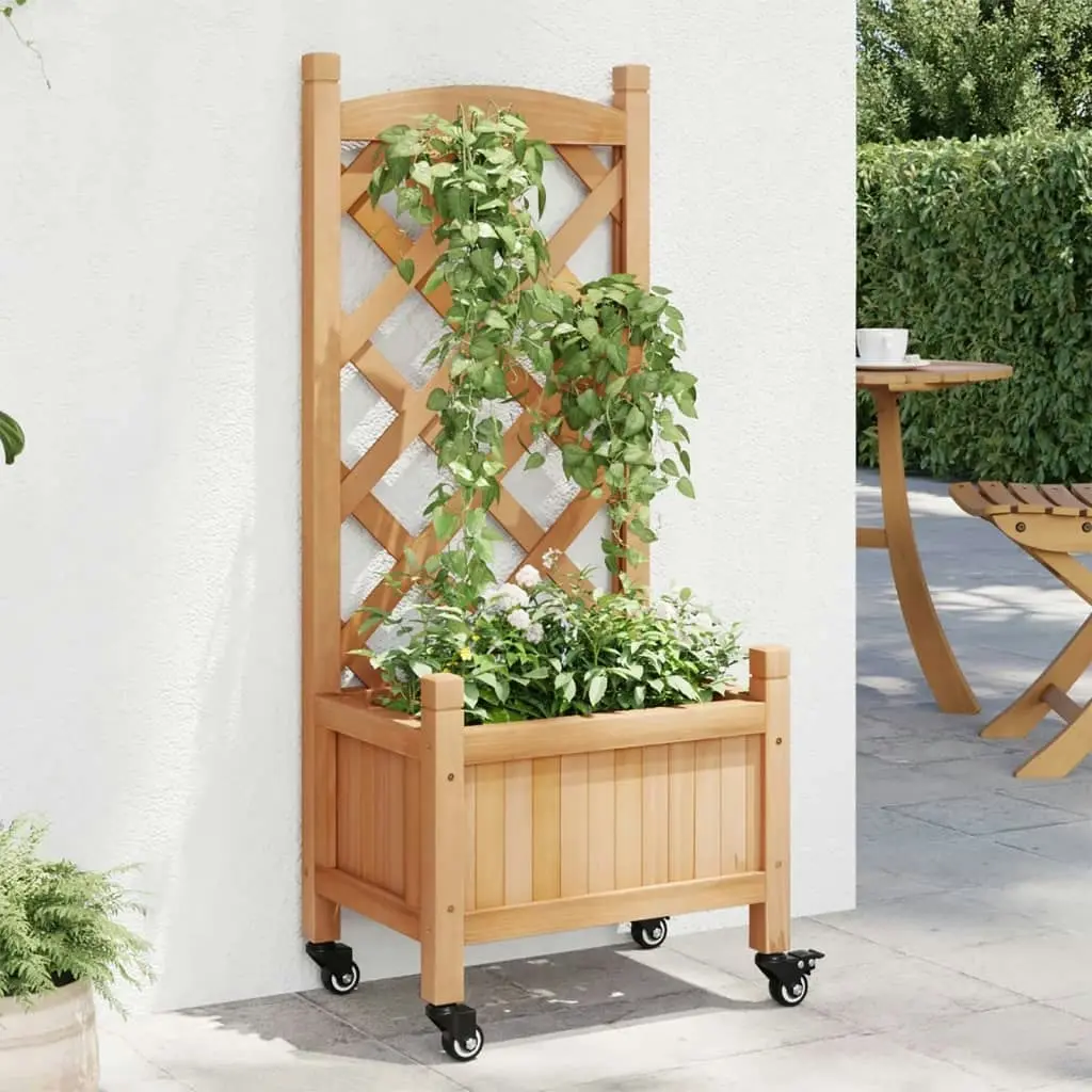 Planter with Trellis and Wheels Brown Solid Wood Fir 3207644