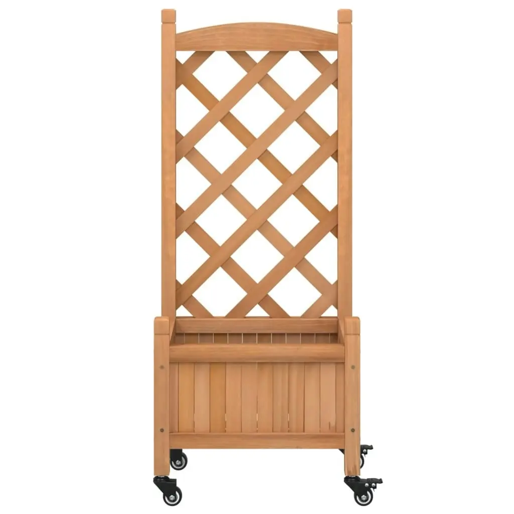 Planter with Trellis and Wheels Brown Solid Wood Fir 3207644