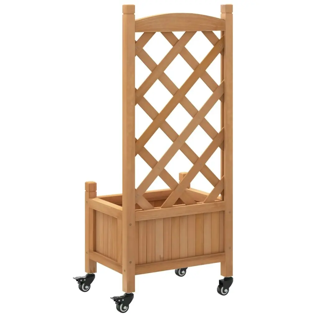 Planter with Trellis and Wheels Brown Solid Wood Fir 3207644