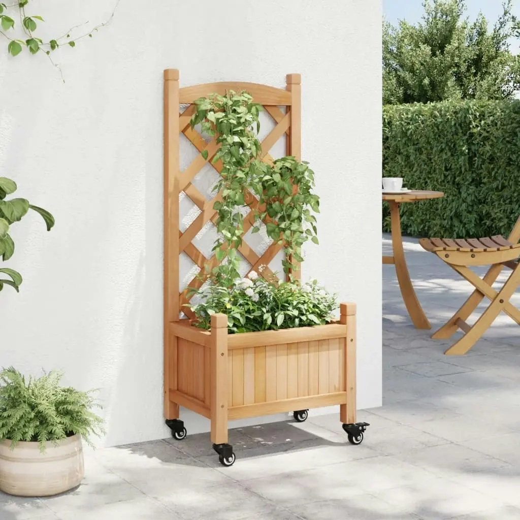 Planter with Trellis and Wheels Brown Solid Wood Fir 3207644