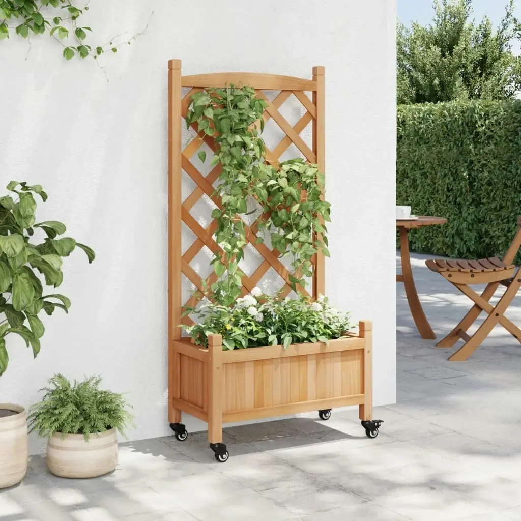 Planter with Trellis and Wheels Brown Solid Wood Fir 3207647