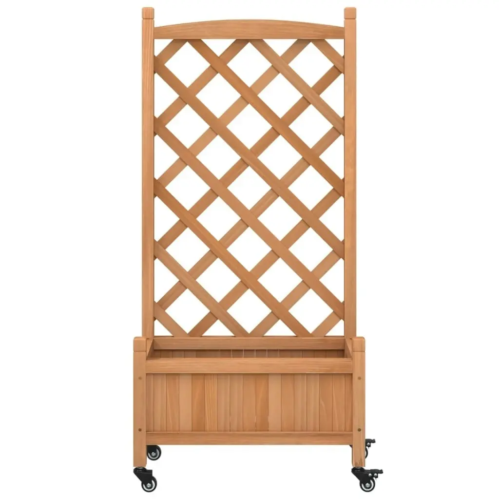 Planter with Trellis and Wheels Brown Solid Wood Fir 3207647