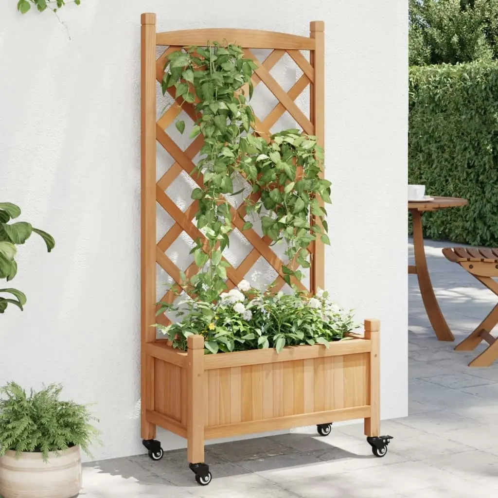 Planter with Trellis and Wheels Brown Solid Wood Fir 3207647