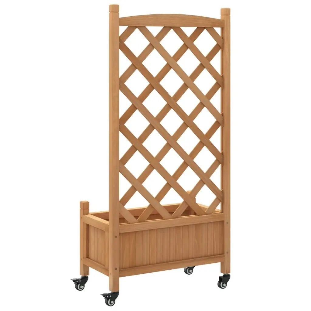 Planter with Trellis and Wheels Brown Solid Wood Fir 3207647