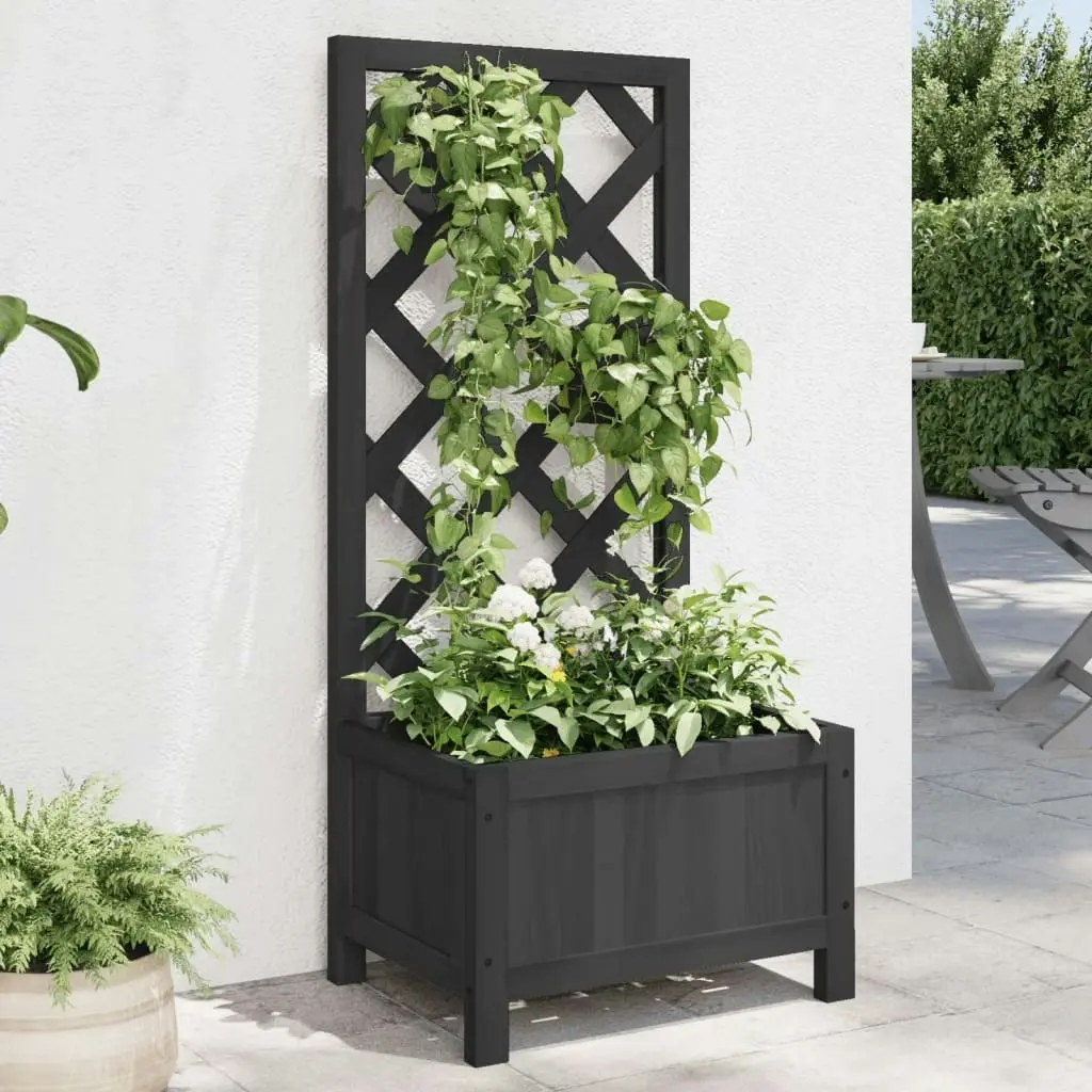 Planter with Trellis Black Solid Wood Fir 365475