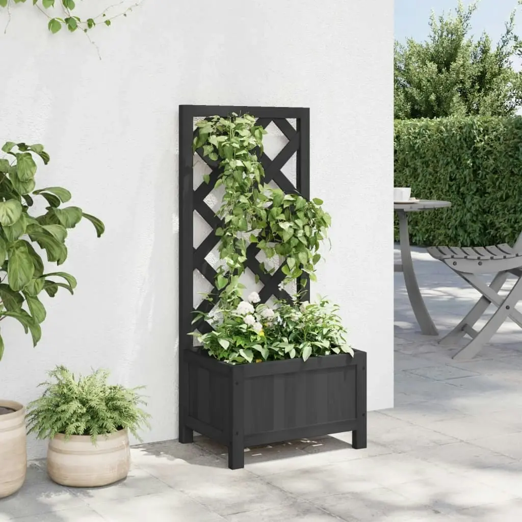 Planter with Trellis Black Solid Wood Fir 365475