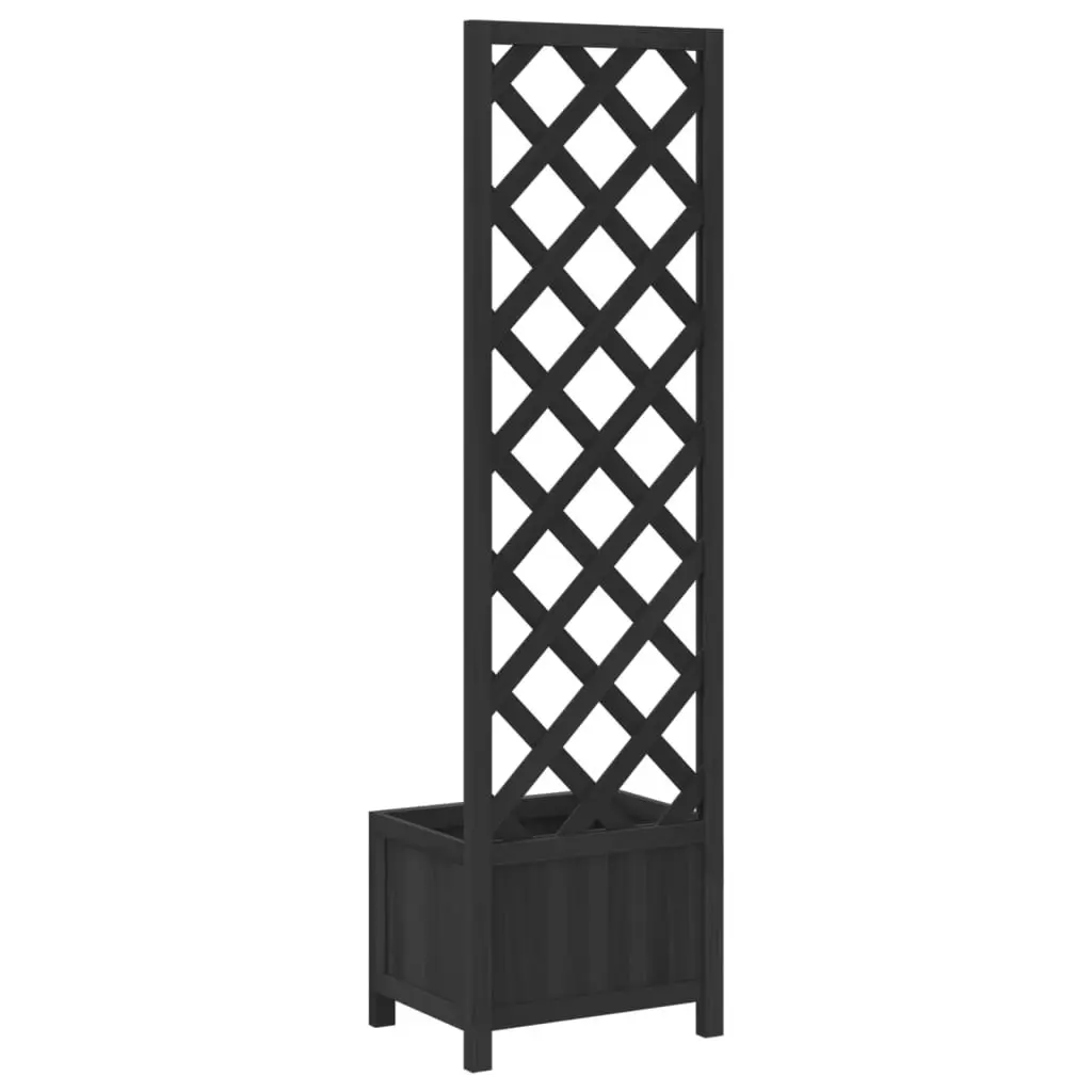 Planter with Trellis Black Solid Wood Fir 365478