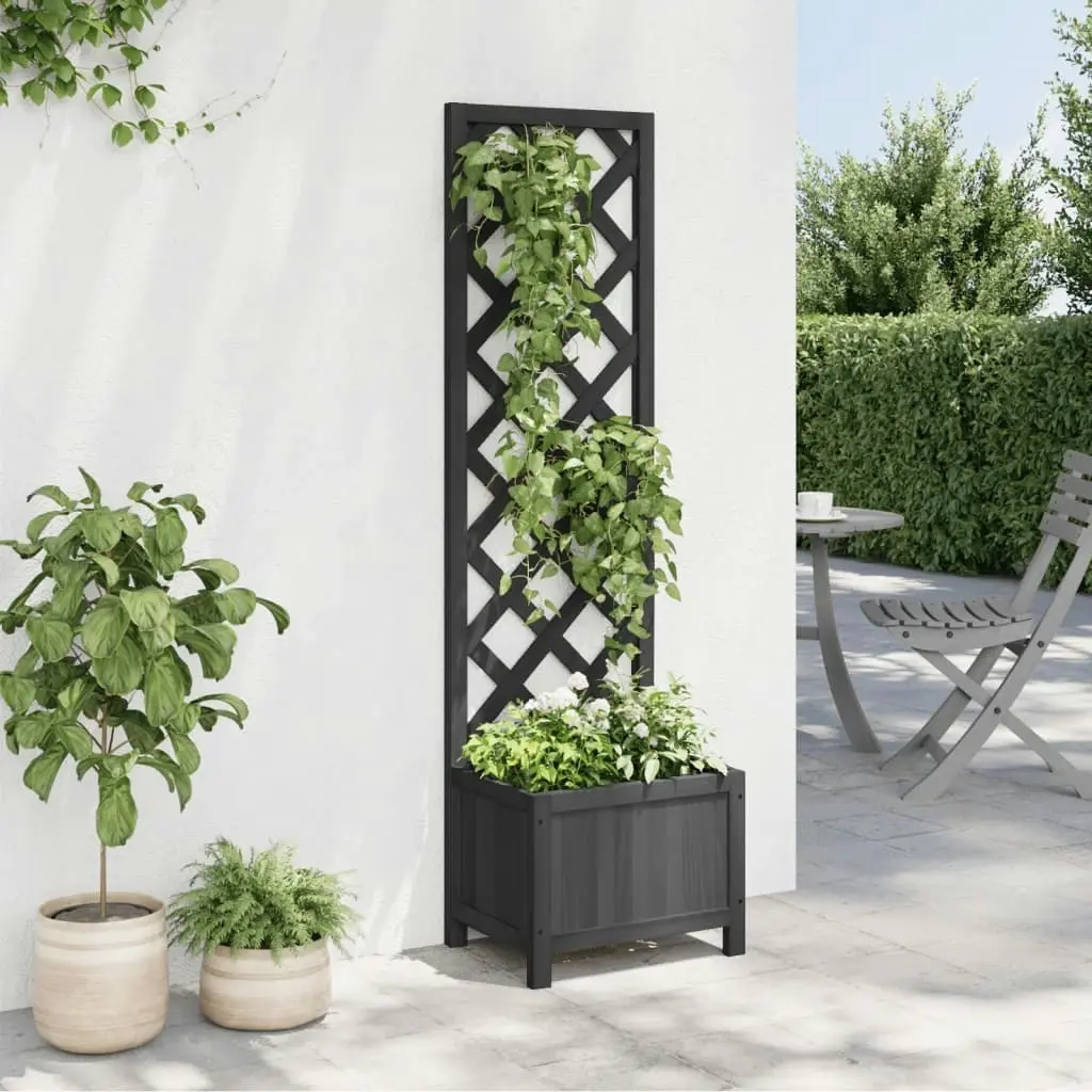 Planter with Trellis Black Solid Wood Fir 365478