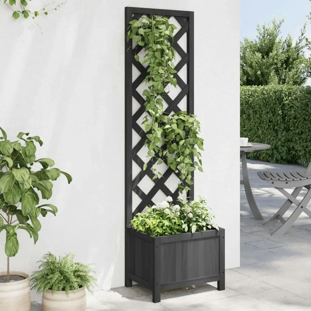 Planter with Trellis Black Solid Wood Fir 365478