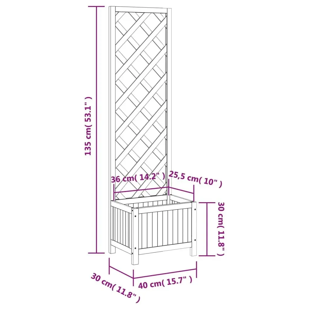 Planter with Trellis Black Solid Wood Fir 365478