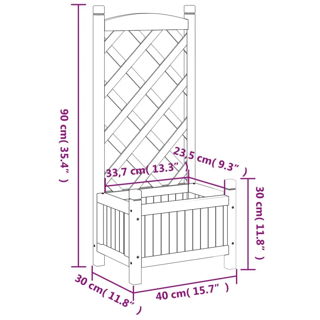 Planter with Trellis Black Solid Wood Fir 365484