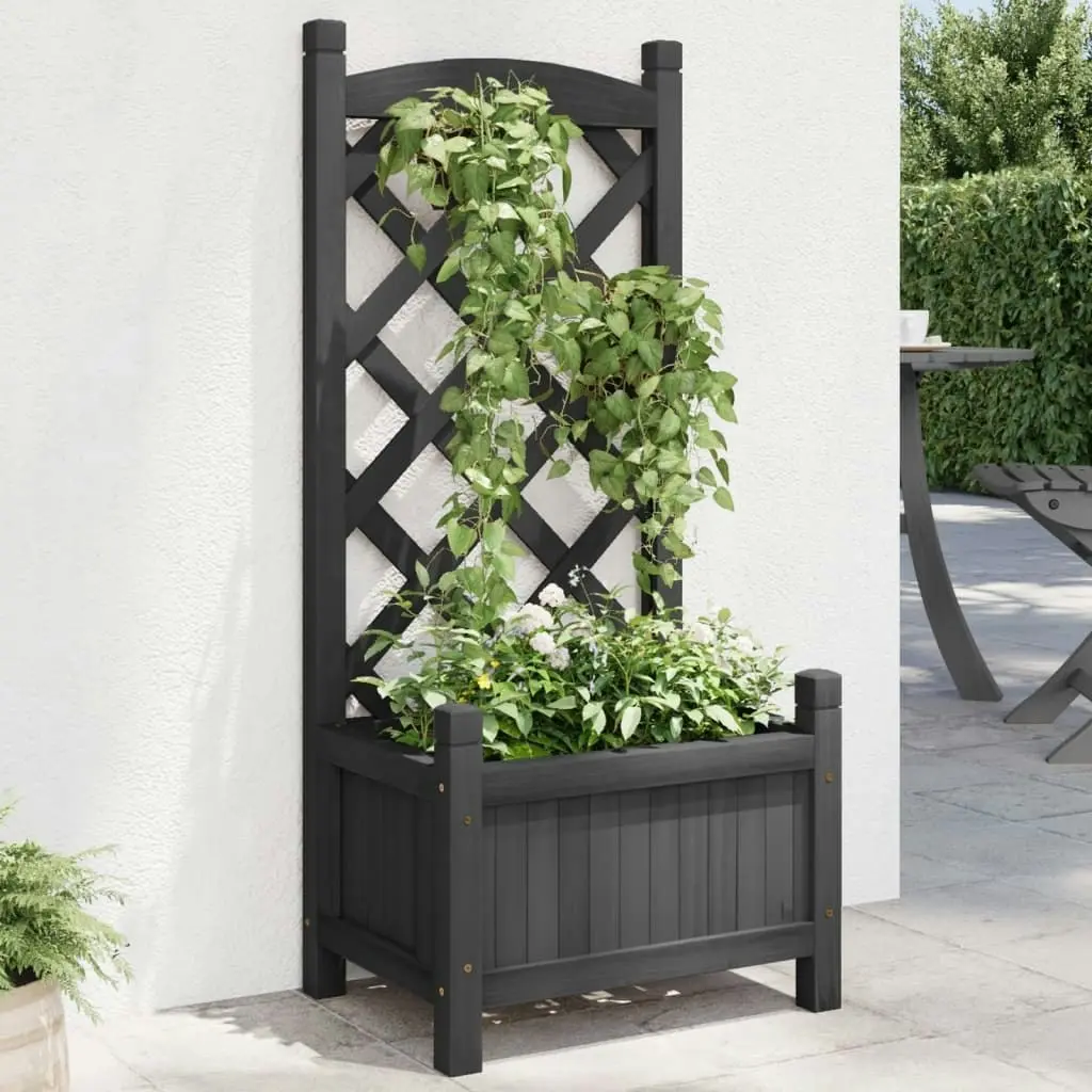 Planter with Trellis Black Solid Wood Fir 365484