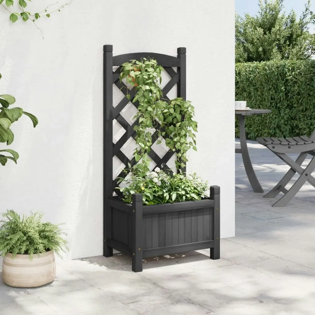 Planter with Trellis Black Solid Wood Fir 365484