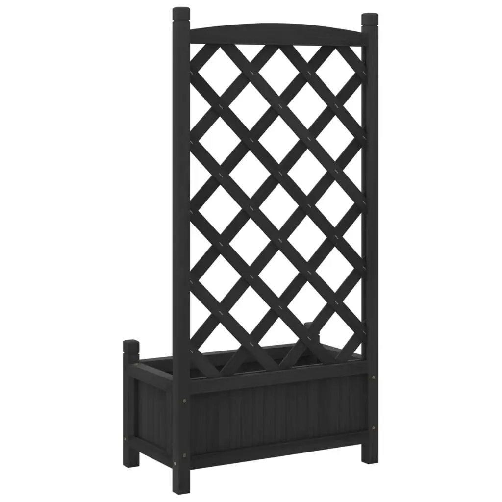 Planter with Trellis Black Solid Wood Fir 365487