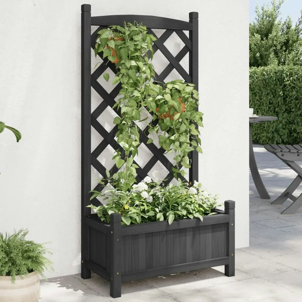 Planter with Trellis Black Solid Wood Fir 365487