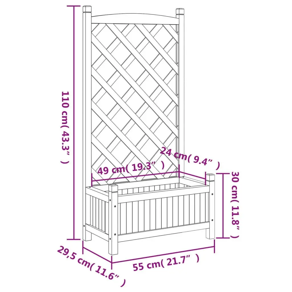 Planter with Trellis Black Solid Wood Fir 365487