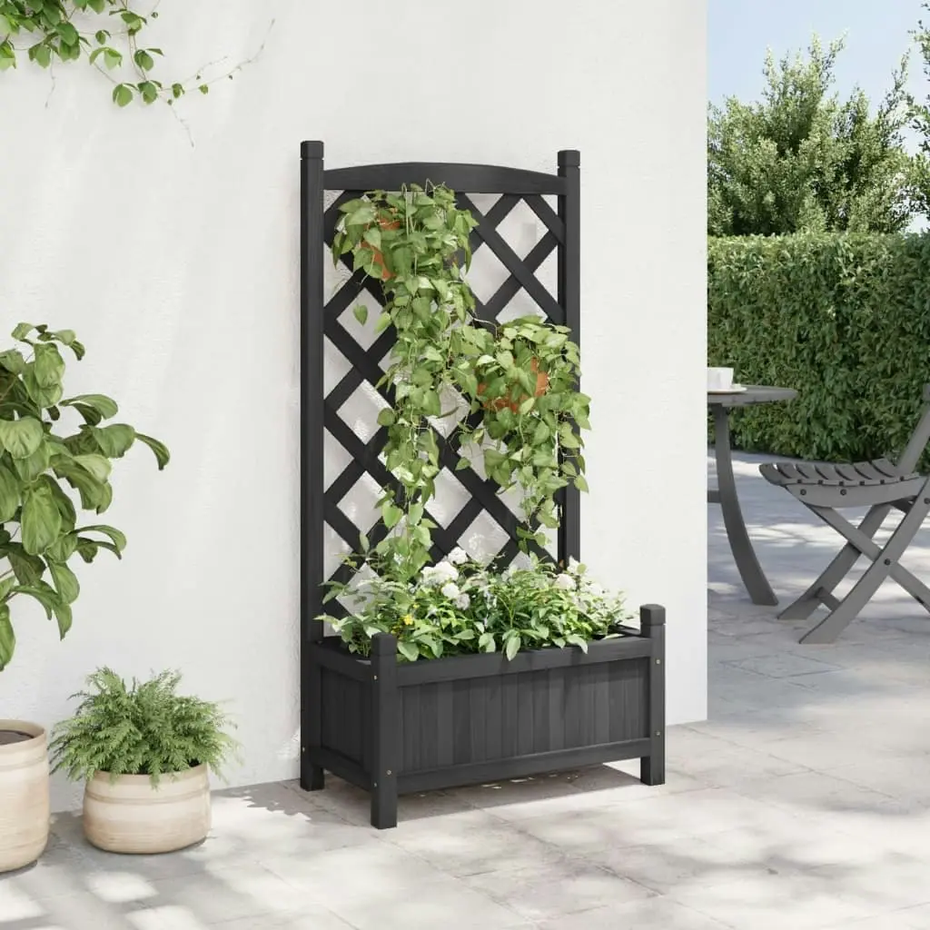 Planter with Trellis Black Solid Wood Fir 365487