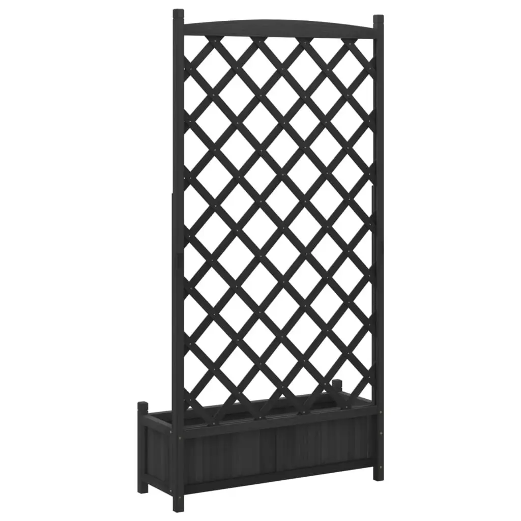 Planter with Trellis Black Solid Wood Fir 365493