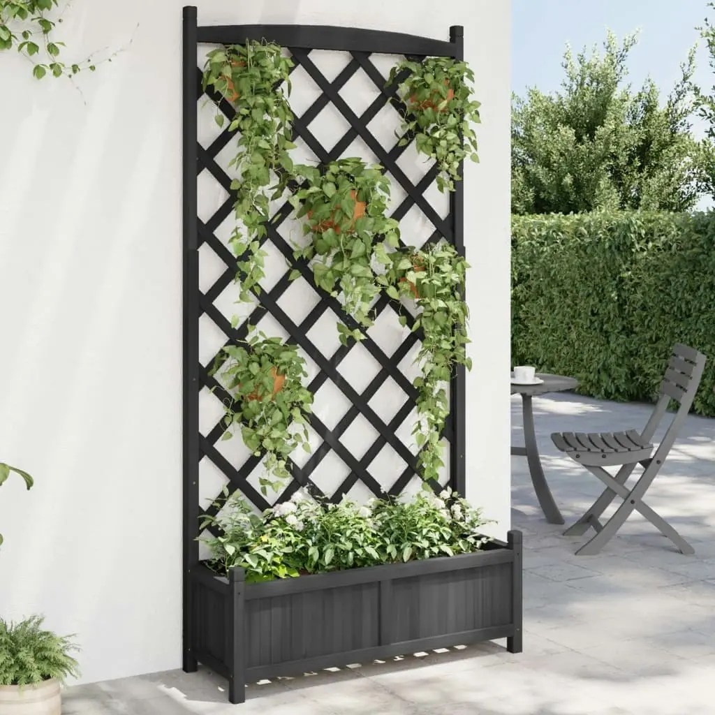 Planter with Trellis Black Solid Wood Fir 365493