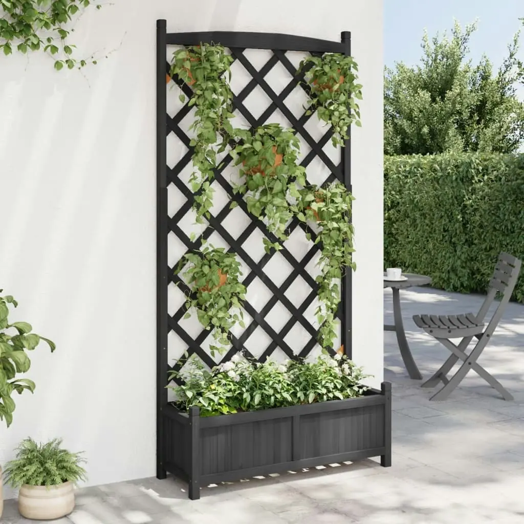 Planter with Trellis Black Solid Wood Fir 365493