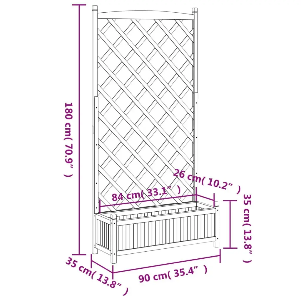 Planter with Trellis Black Solid Wood Fir 365493