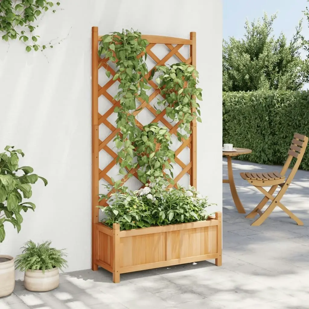 Planter with Trellis Brown Solid Wood Fir 365488