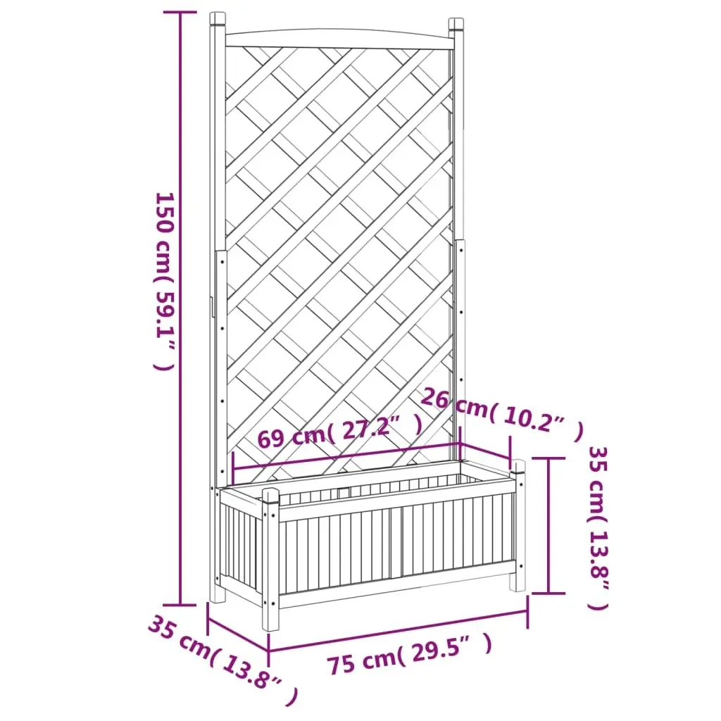 Planter with Trellis Brown Solid Wood Fir 365488