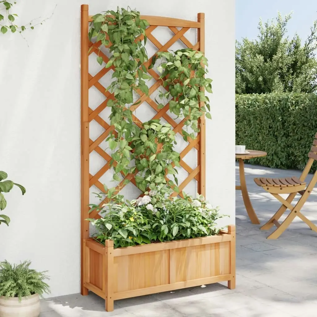 Planter with Trellis Brown Solid Wood Fir 365488